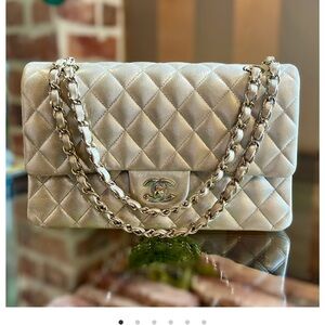 Chanel iridescent Champagne medium double flap bag